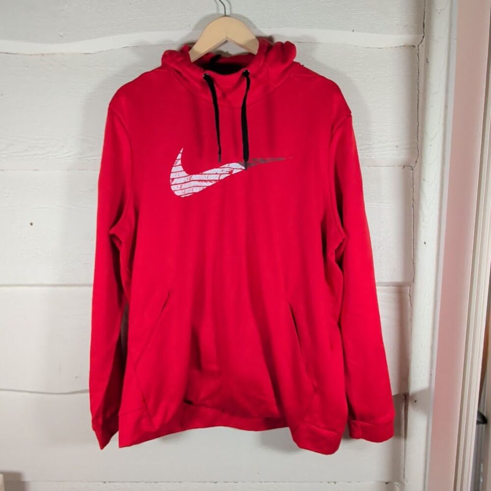 Nike Men's Red Dri-FIT Pullover Hoodie Sweatshirt - XXL Rainbow Swoosh